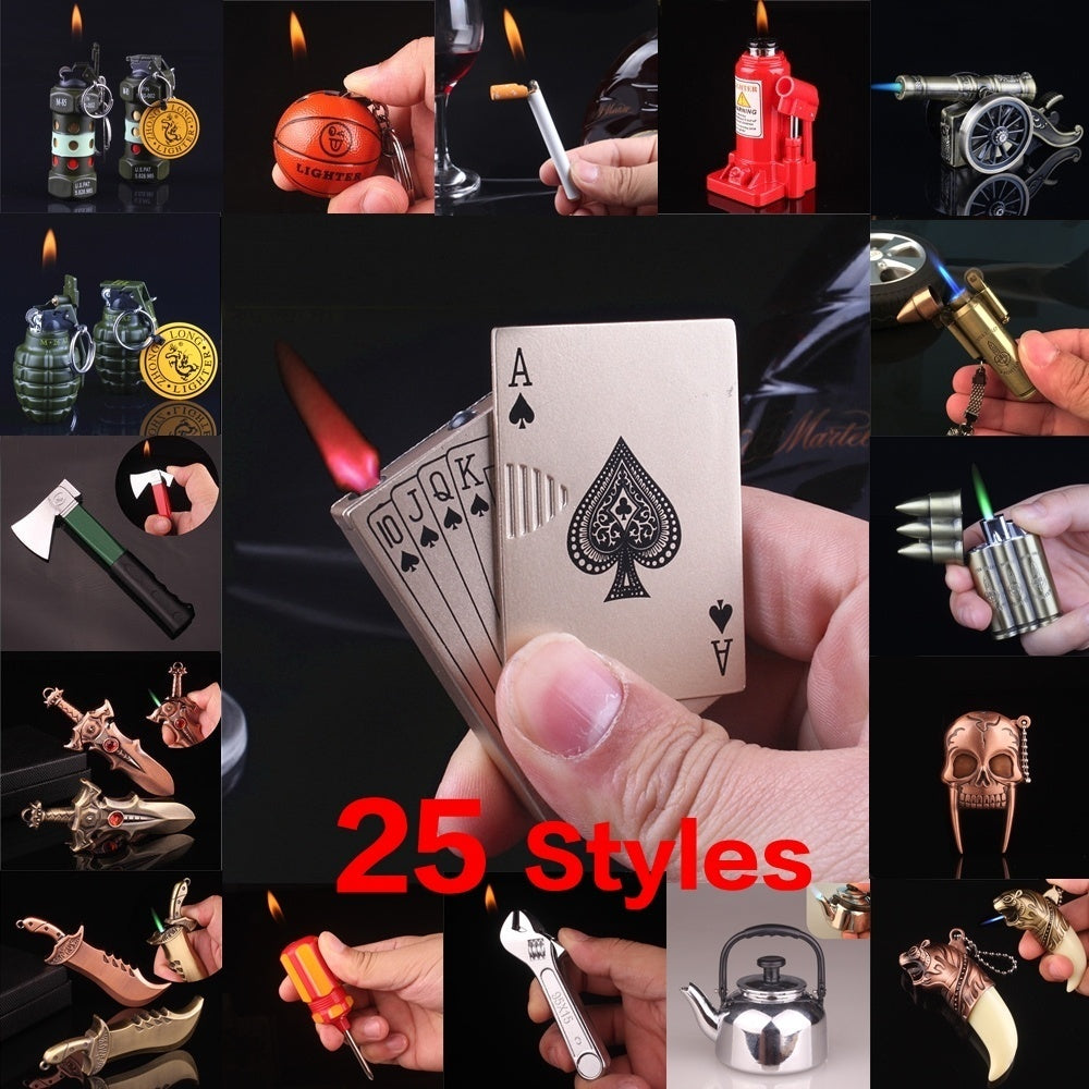 25 Styles Creativity Reusable Refillable Butane Gas Jet Flame Lighter Windproof Men Gift (No Gas )