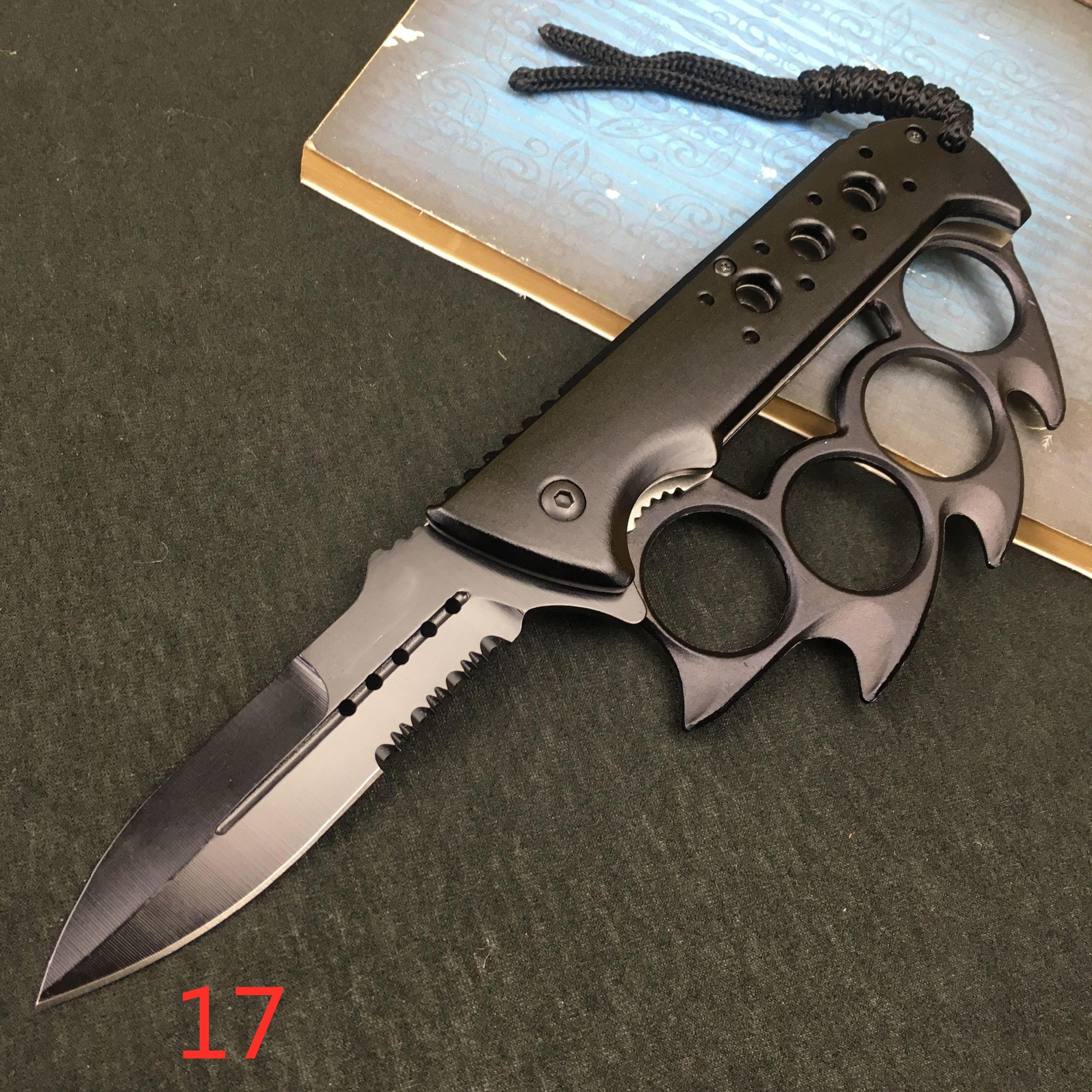 17 style Knuckle Trench Tactical Folding Pocket Knife 3D Ring Knife Brass Knuckles and Outdoor Multifunction Camping folding Knife High Hard Pocket Knife Hiking Field Survival