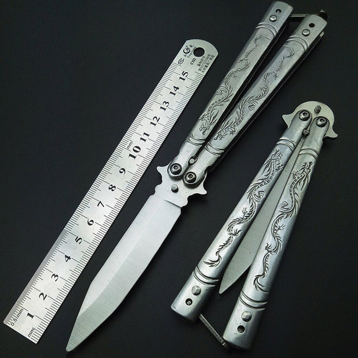 Butterfly in Knife Fly Dragon Coated Training Folding Knife Butterfly Not Sharp Butterfly Trainer No Edge Gift Practice Tools