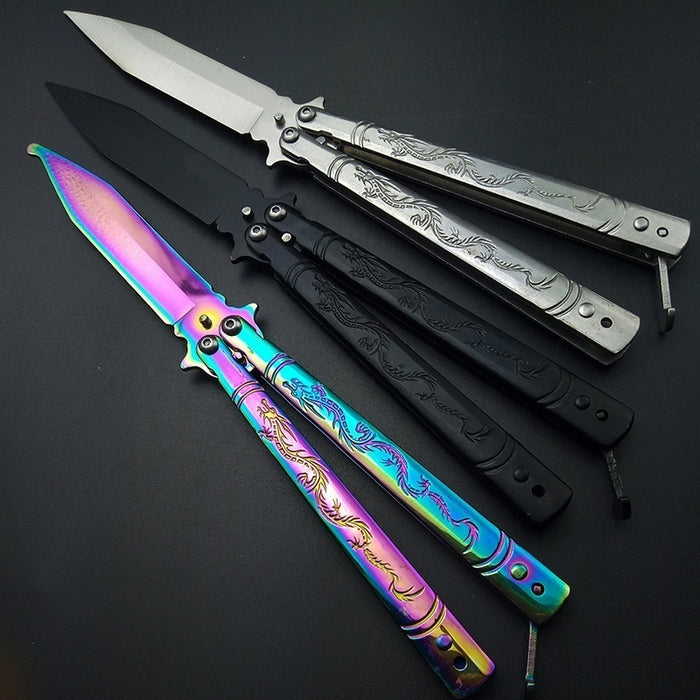 Butterfly in Knife Fly Dragon Coated Training Folding Knife Butterfly Not Sharp Butterfly Trainer No Edge Gift Practice Tools