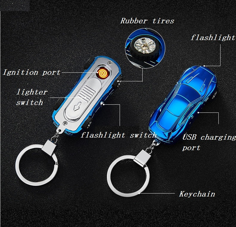 Mini Portable Keychain Flashlight USB Electric Lighter Tobacco Cigarette Charging Lighter Outdoor Windproof Lighters