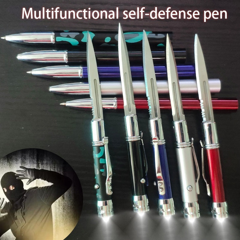 【Free gift】New Multi-function LED Tactical Pen Self-defense  Automatic Knife Camping Multifuntion Tools