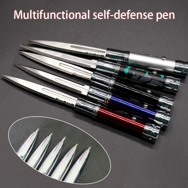 【Free gift】New Multi-function LED Tactical Pen Self-defense  Automatic Knife Camping Multifuntion Tools