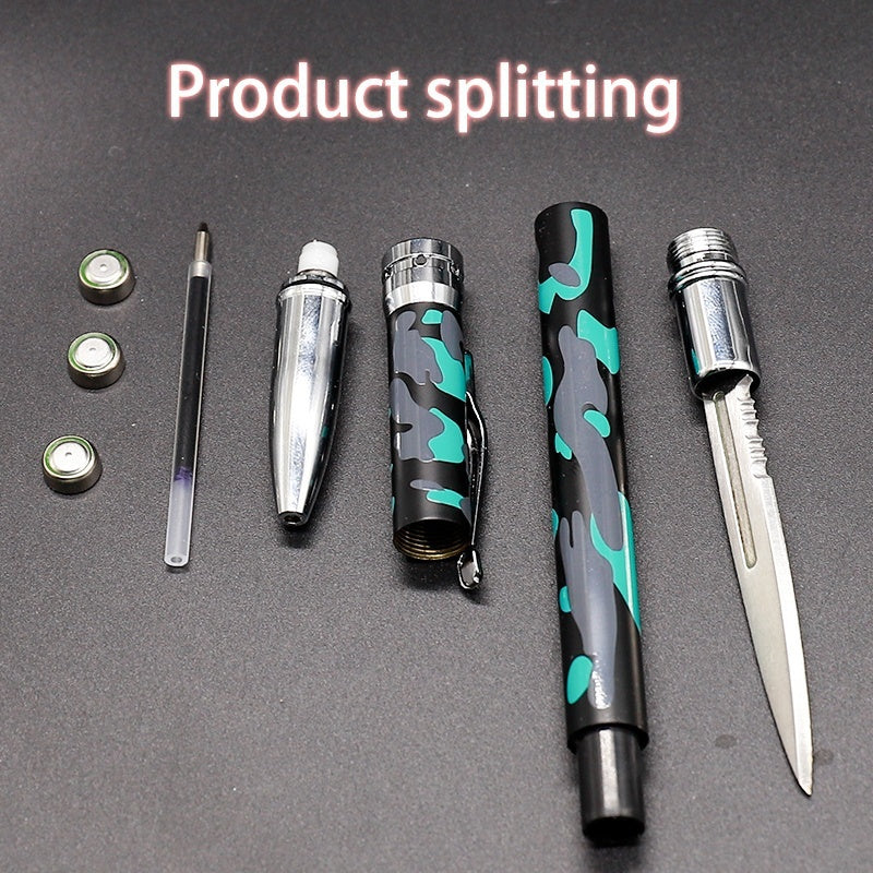 【Free gift】New Multi-function LED Tactical Pen Self-defense  Automatic Knife Camping Multifuntion Tools