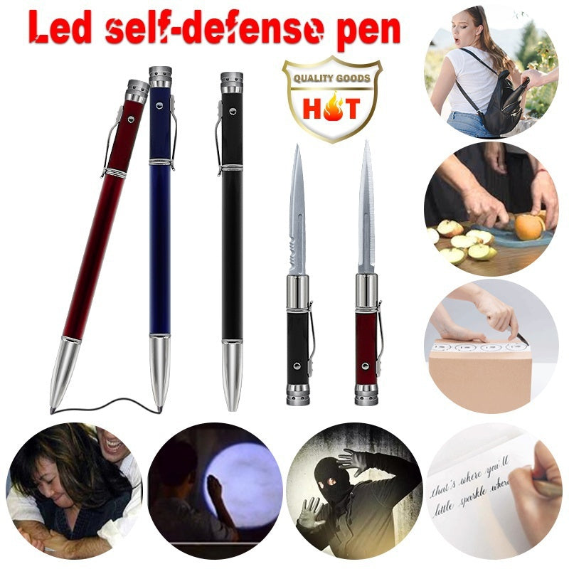 【Free gift】New Multi-function LED Tactical Pen Self-defense  Automatic Knife Camping Multifuntion Tools