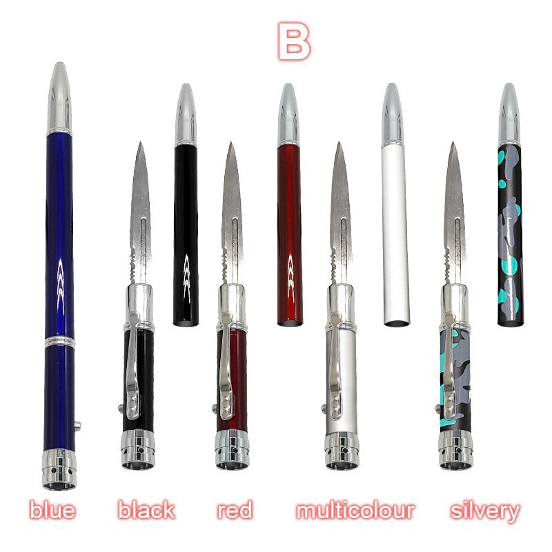 【Free gift】New Multi-function LED Tactical Pen Self-defense  Automatic Knife Camping Multifuntion Tools