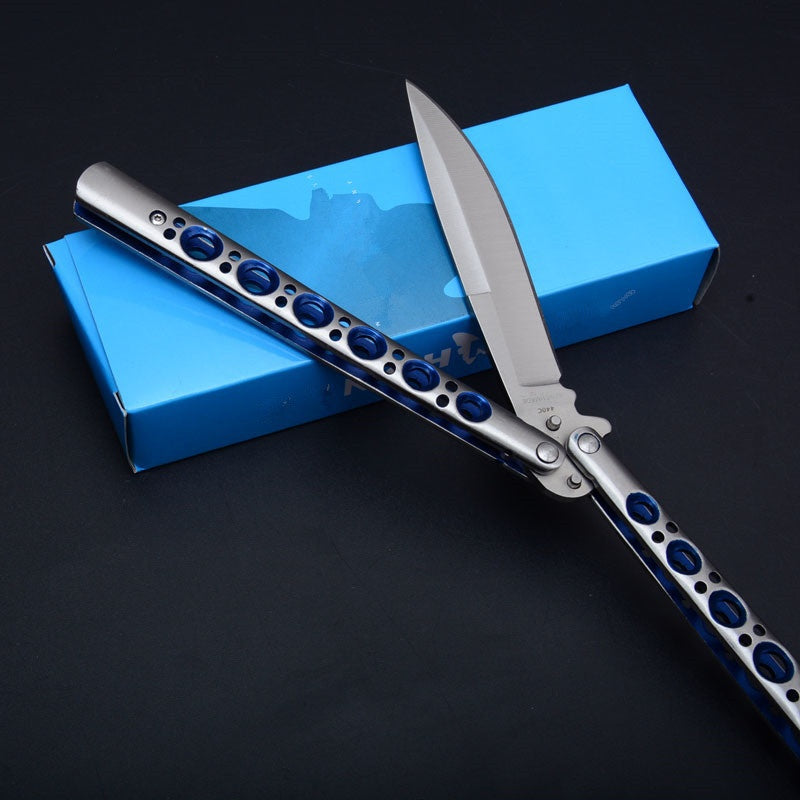 High Quality Blue Hole All Steel Version!!  Combat Hunting Survival Knifes Flick Knife    Practice Training Balisong Knife Tactical Very Sharp Butterfly Knives