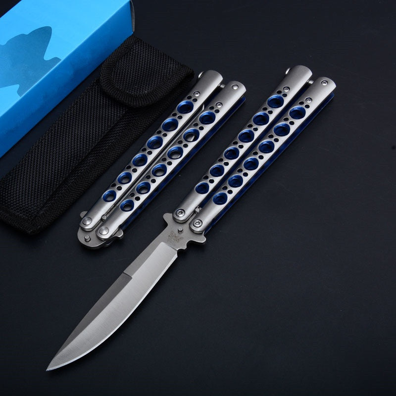 High Quality Blue Hole All Steel Version!!  Combat Hunting Survival Knifes Flick Knife    Practice Training Balisong Knife Tactical Very Sharp Butterfly Knives