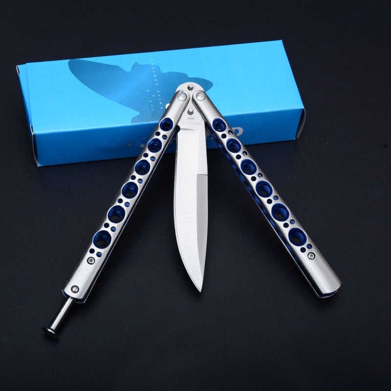 High Quality Blue Hole All Steel Version!!  Combat Hunting Survival Knifes Flick Knife    Practice Training Balisong Knife Tactical Very Sharp Butterfly Knives