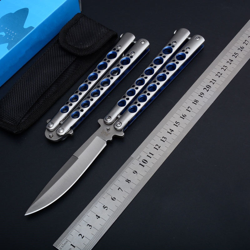 High Quality Blue Hole All Steel Version!!  Combat Hunting Survival Knifes Flick Knife    Practice Training Balisong Knife Tactical Very Sharp Butterfly Knives