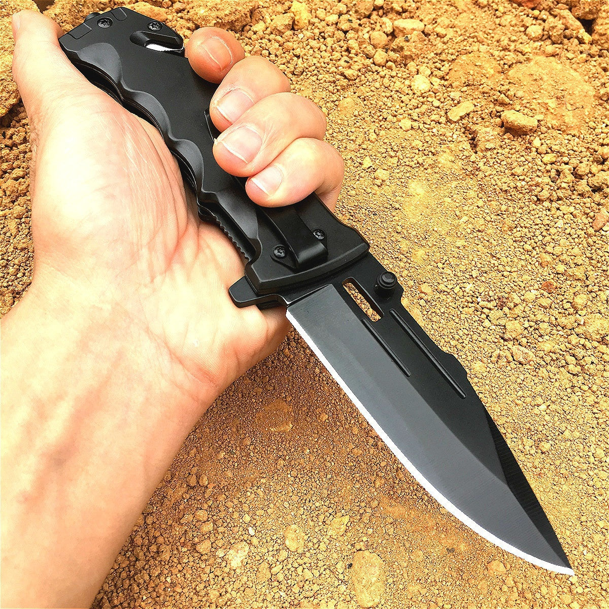 Spring Assisted Open Tactical Folding Knife   Outdoor Camping Multitool Knifes     with Seatbelt Cutter Window Breaker  Black Rescue Pocket Knife