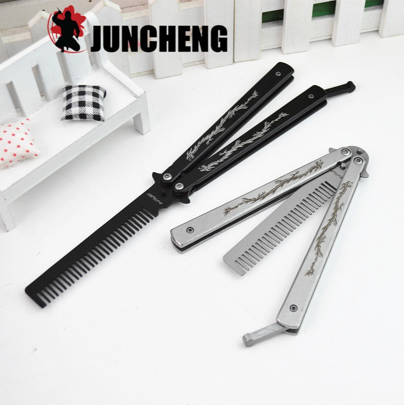 Carved dragon comb butterfly flail practice knife creative butterfly comb performance practice comb tool hairdressing comb does not open edge