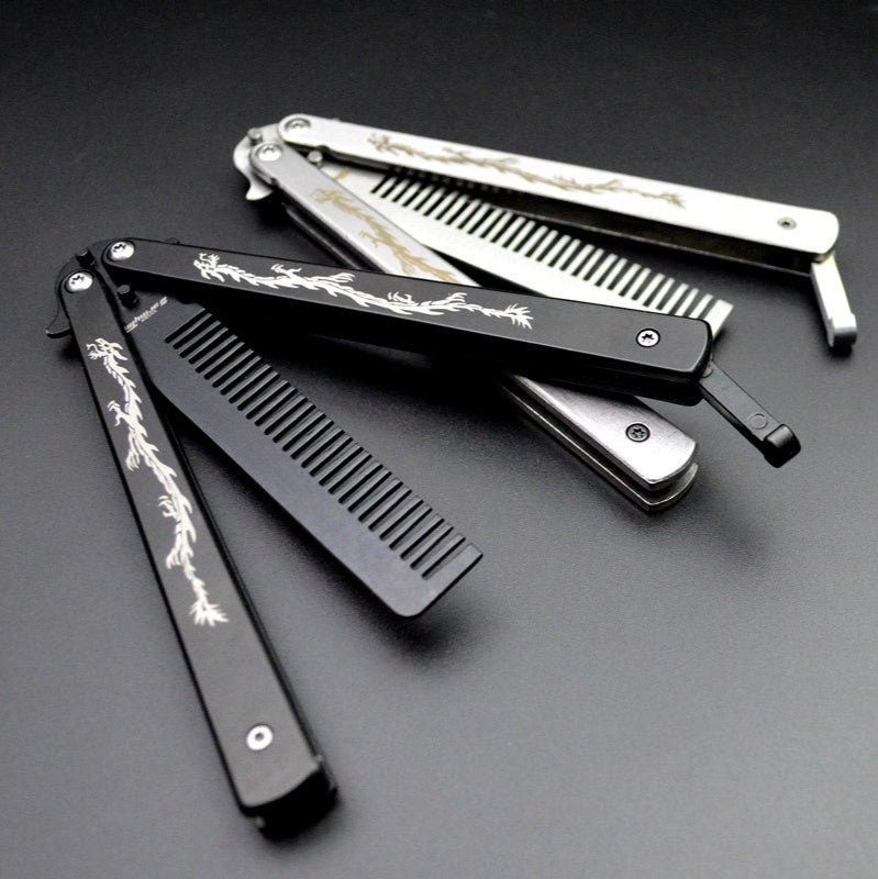 Carved dragon comb butterfly flail practice knife creative butterfly comb performance practice comb tool hairdressing comb does not open edge