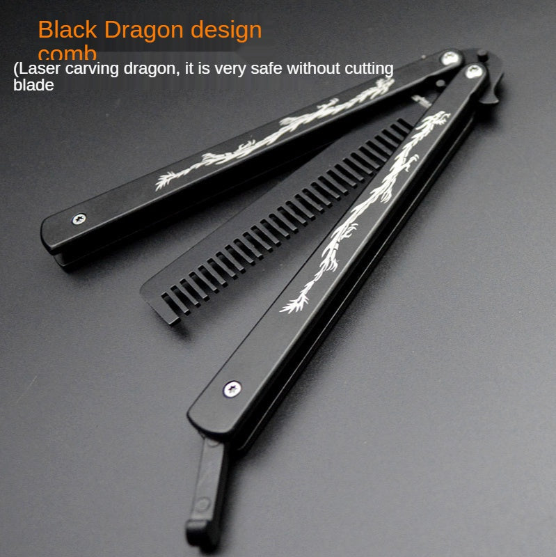 Carved dragon comb butterfly flail practice knife creative butterfly comb performance practice comb tool hairdressing comb does not open edge