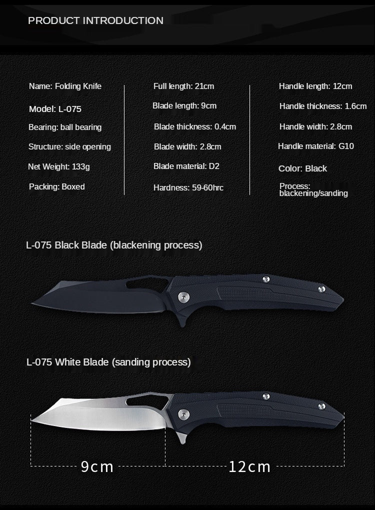 Multifunctional outdoor camping tactical survival folding knife D2 steel high hardness stainless steel folding fruit knife