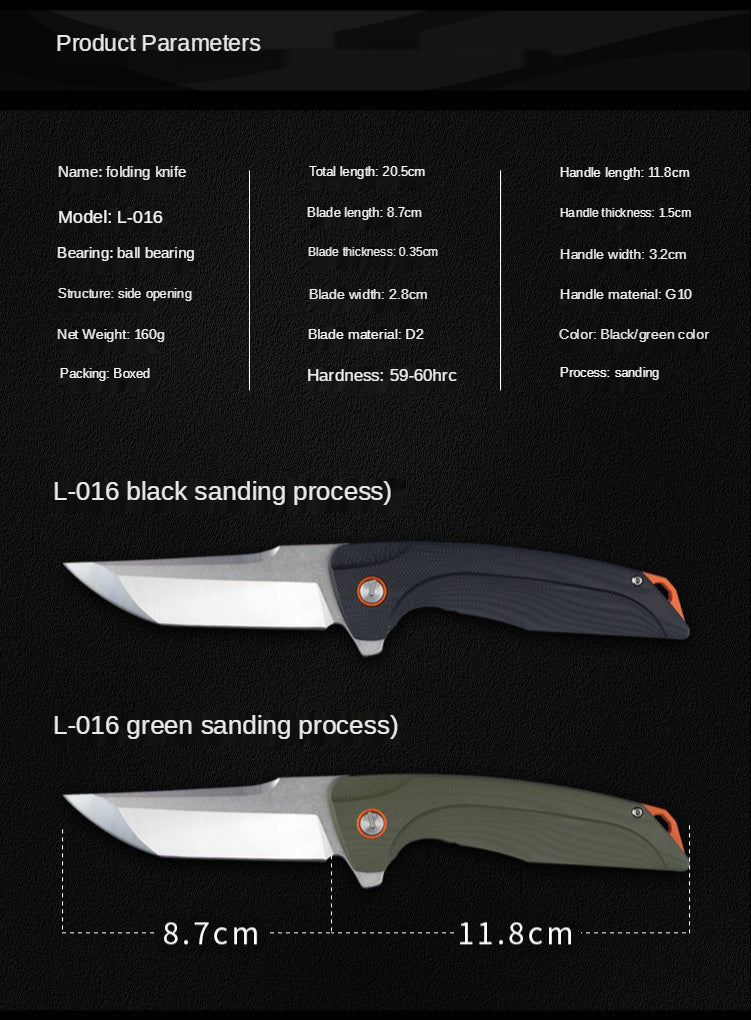 G10 handle D2 steel self-defense folding knife bearing sharp outdoor survival knife high hardness pocket knife folding knife