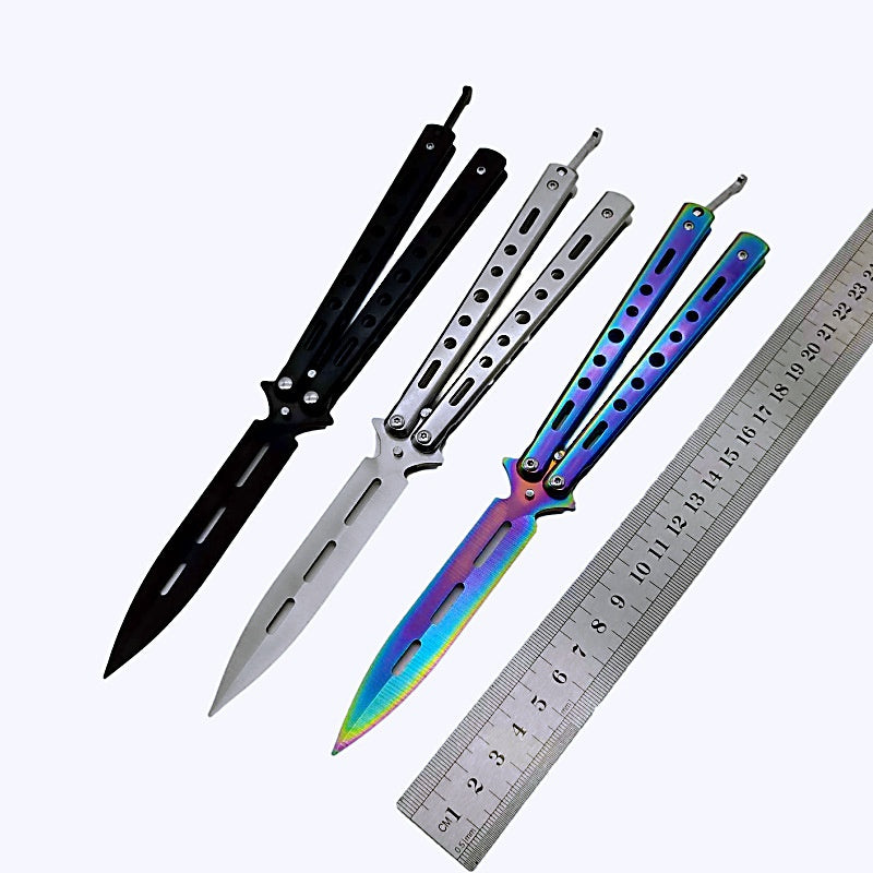 All-steel unsharpened training tool CF butterfly comb novice practice throwing knife folding outdoor self-defense portable tool