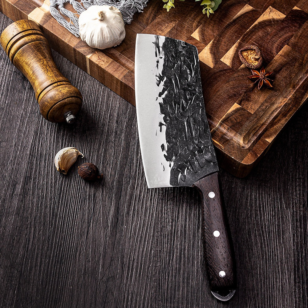 Hand forged Longquan hammer pattern kitchen knife household slicing meat kitchen knife