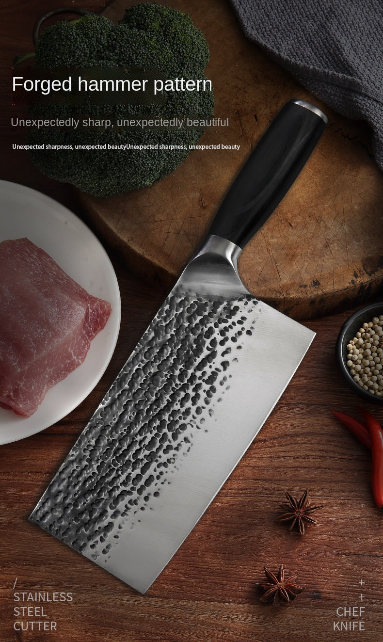 Stainless steel hammer pattern forging kitchen household sharp chopping dual-purpose kitchen knife chef slicing meat and bone cutting knife