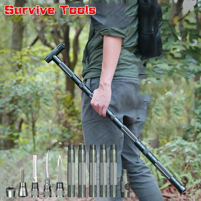 Multi-Function Self-Defense Stick Tools T Shape Four Sticks Outdoor Survive  Trekking PoleTactical Stick