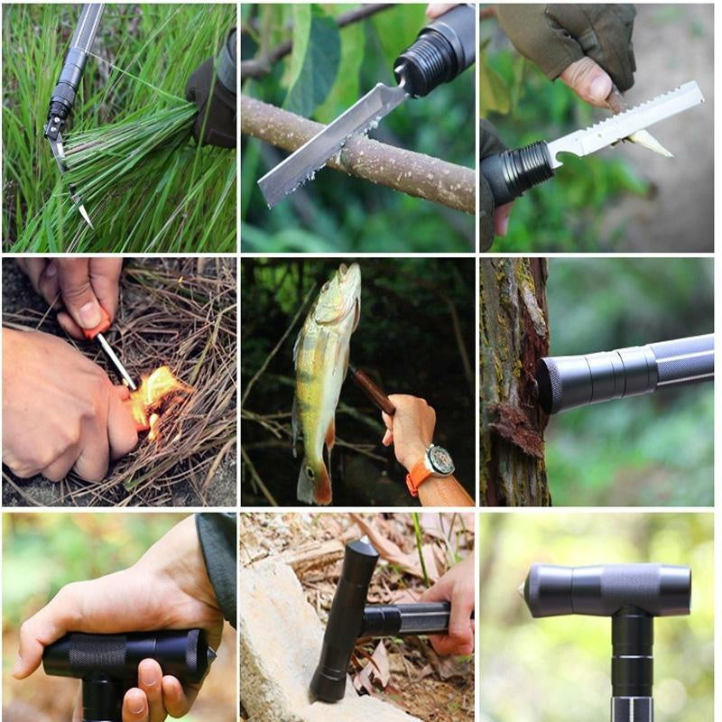 Multi-Function Self-Defense Stick Tools T Shape Four Sticks Outdoor Survive  Trekking PoleTactical Stick