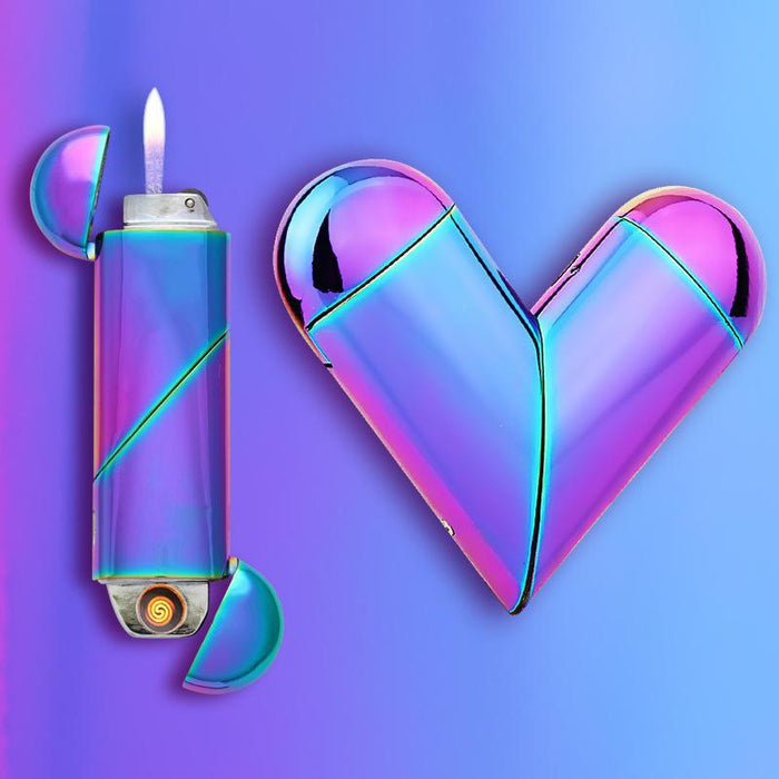 New Creative Free Fire Folding Magic Love Heart Gas Electric Lighter Dual Use Charge Lighter Valentine's Gift USB Lighter  （  NO GAS ）