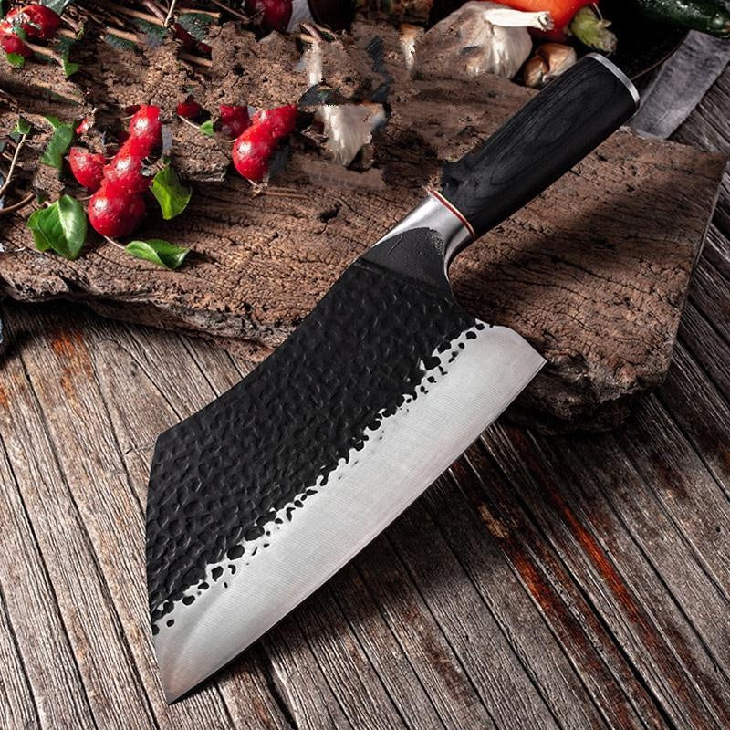 Hammer pattern high carbon steel forged kitchen knife pear wood handle household cooking accessories stainless steel kitchen knife fish knife meat knife