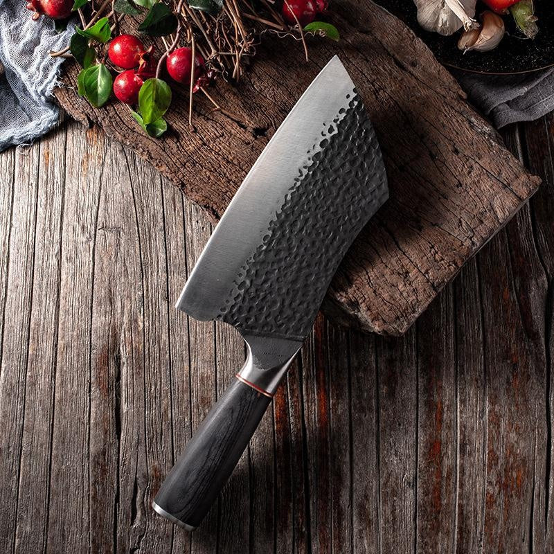 Hammer pattern high carbon steel forged kitchen knife pear wood handle household cooking accessories stainless steel kitchen knife fish knife meat knife