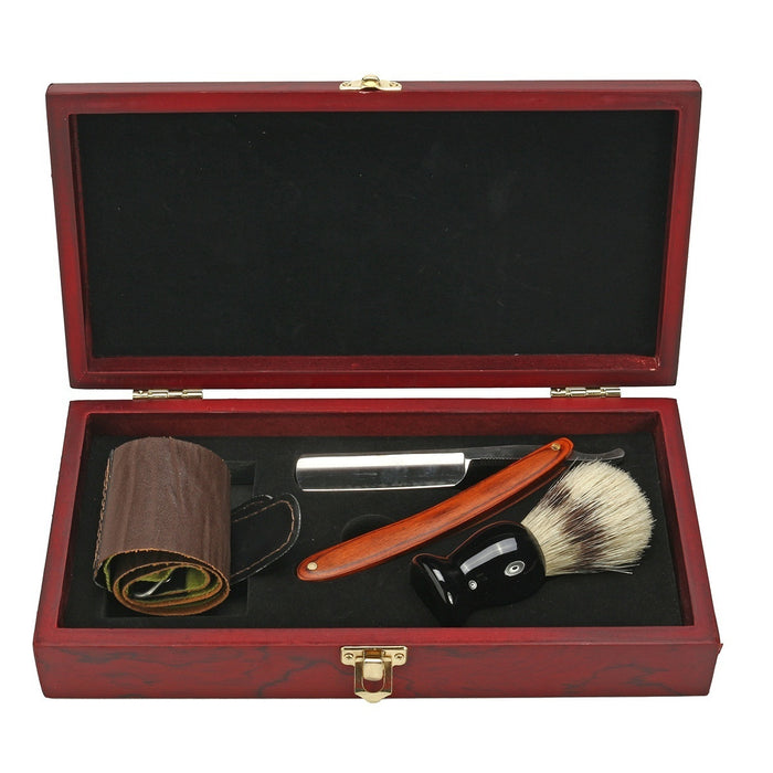 Barber Shaving Kit Set Straight Razor Shaving Brush Strop Wooden Box Father Gift