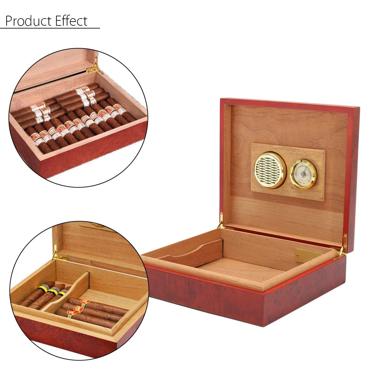 20 Count Brown Cedar Wood Wooden Lined Cigar Humidor Humidifier Storage Case Box With Hygrometer