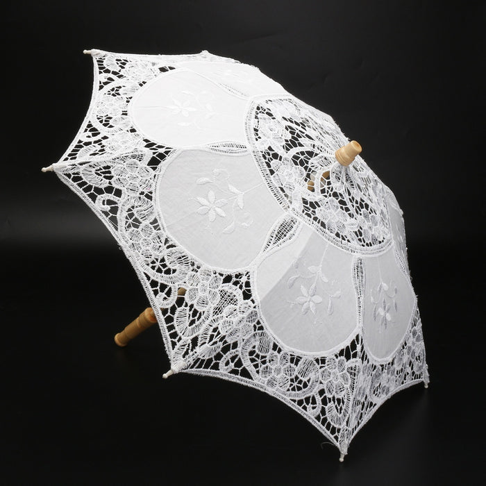 （This product is an ornament, not an umbrella, it is relatively small, please don’t buy it if you mind）1PCS Beautiful Lace Parasol Flower Girls Bridal Wedding Party Sun Umbrella Photography Prop