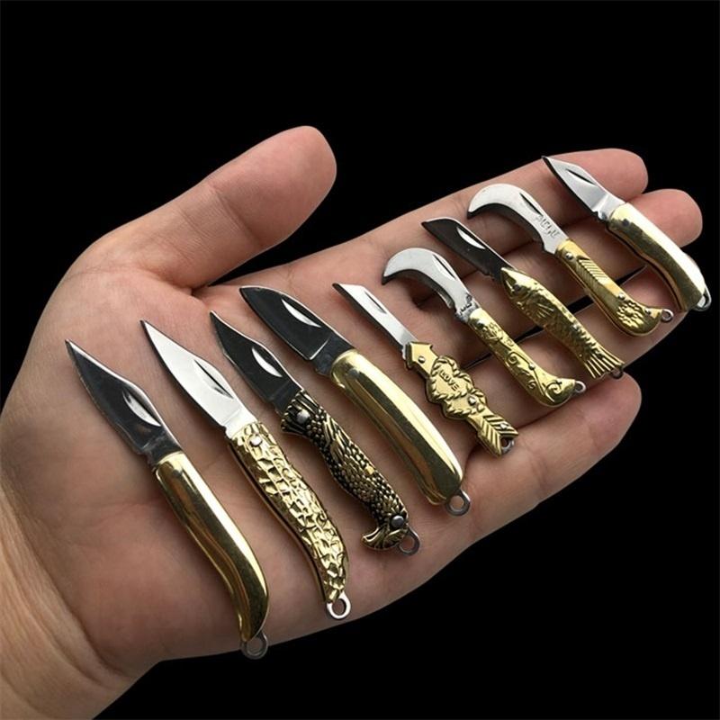 【free gift】18 Kinds - of Mini Pocket Folding Brass Knife Small Keyring Knife Keychain Pendant Outdoor Camping Gifts