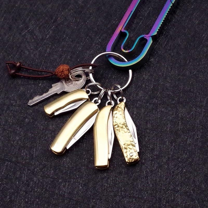 【free gift】18 Kinds - of Mini Pocket Folding Brass Knife Small Keyring Knife Keychain Pendant Outdoor Camping Gifts