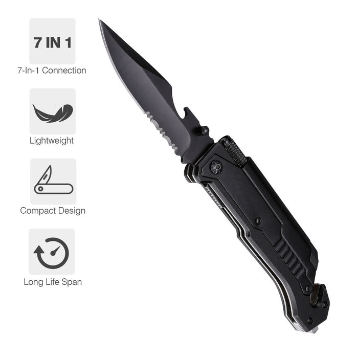 Knife with Flint Flashlight Outdoor Surival Camping Knife   7 in 1 Multi-function Folding Tools