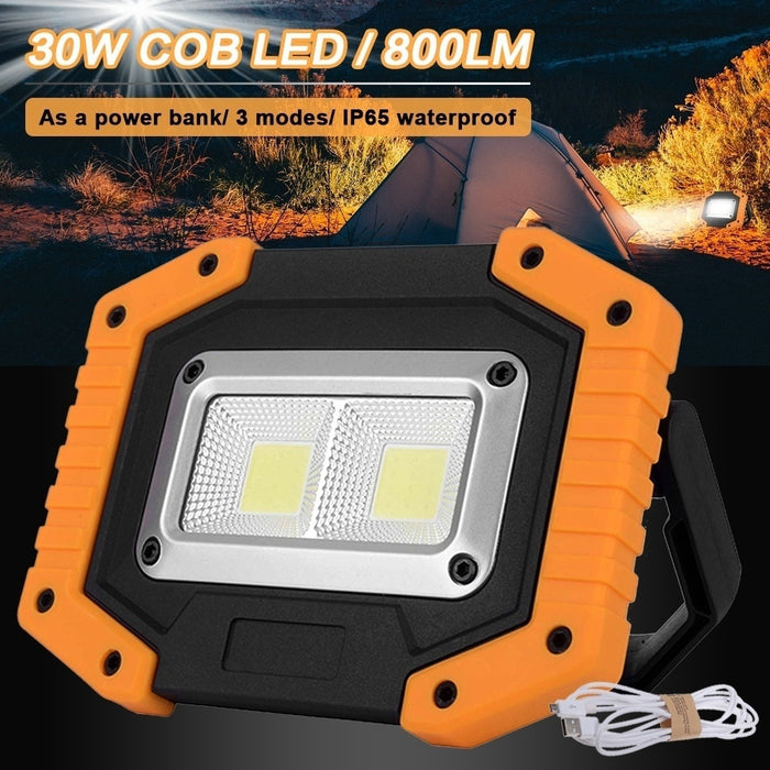 Rechargeable new portable waterproof LED floodlight for outdoor camping, hiking, emergency car repair and work site lighting 2 cob 30W 800lm