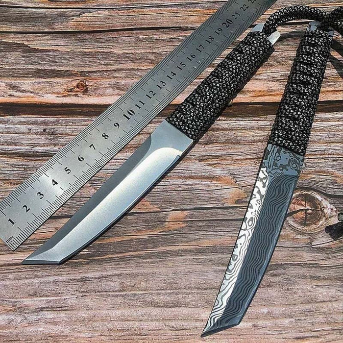 Combat Damascus Fixed Blade Tanto Dagger KNIFES   Sword Camping Knives   TACTICAL GEAR HUNTING SURVIVAL EDC Tools Rambo Knife