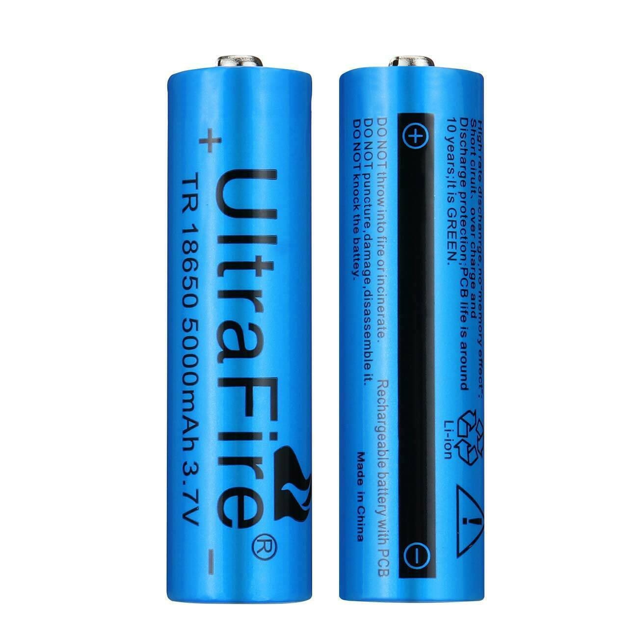 3.7V Li-ion Rechargeable Batteries Button New  Top Cell For Flashlight  UltraFire 5000mAh 18650 Battery