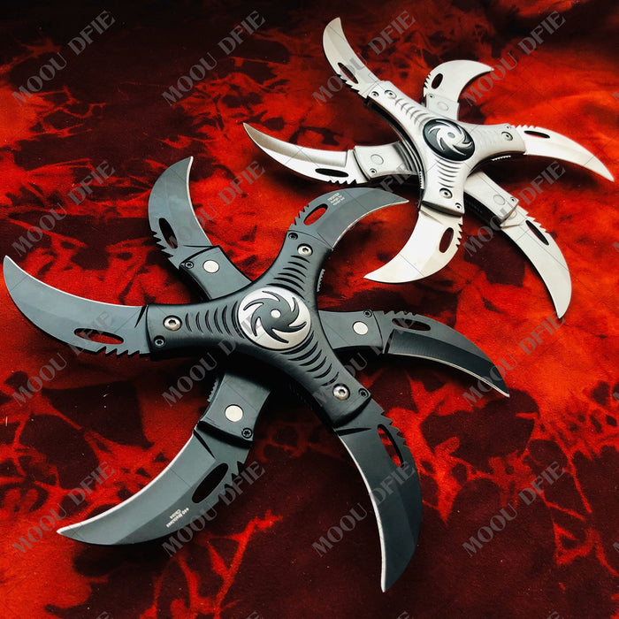 OUTDOOR EDC DetachableDOUBLE LAYER Six-blade Huge Kunai TACTICAL 6 KNIFES Ninja Combat  Naruto Throwing Knife Hunting Knives Fighting Knives   Wild Military Survival Knife
