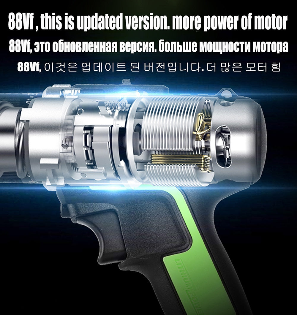 Cordless Electric Impact Drill Screwdriver 88Vf 2 Speed Driver Rechargeable With 2 Li-ion Battery