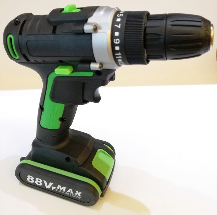 Cordless Electric Impact Drill Screwdriver 88Vf 2 Speed Driver Rechargeable With 2 Li-ion Battery