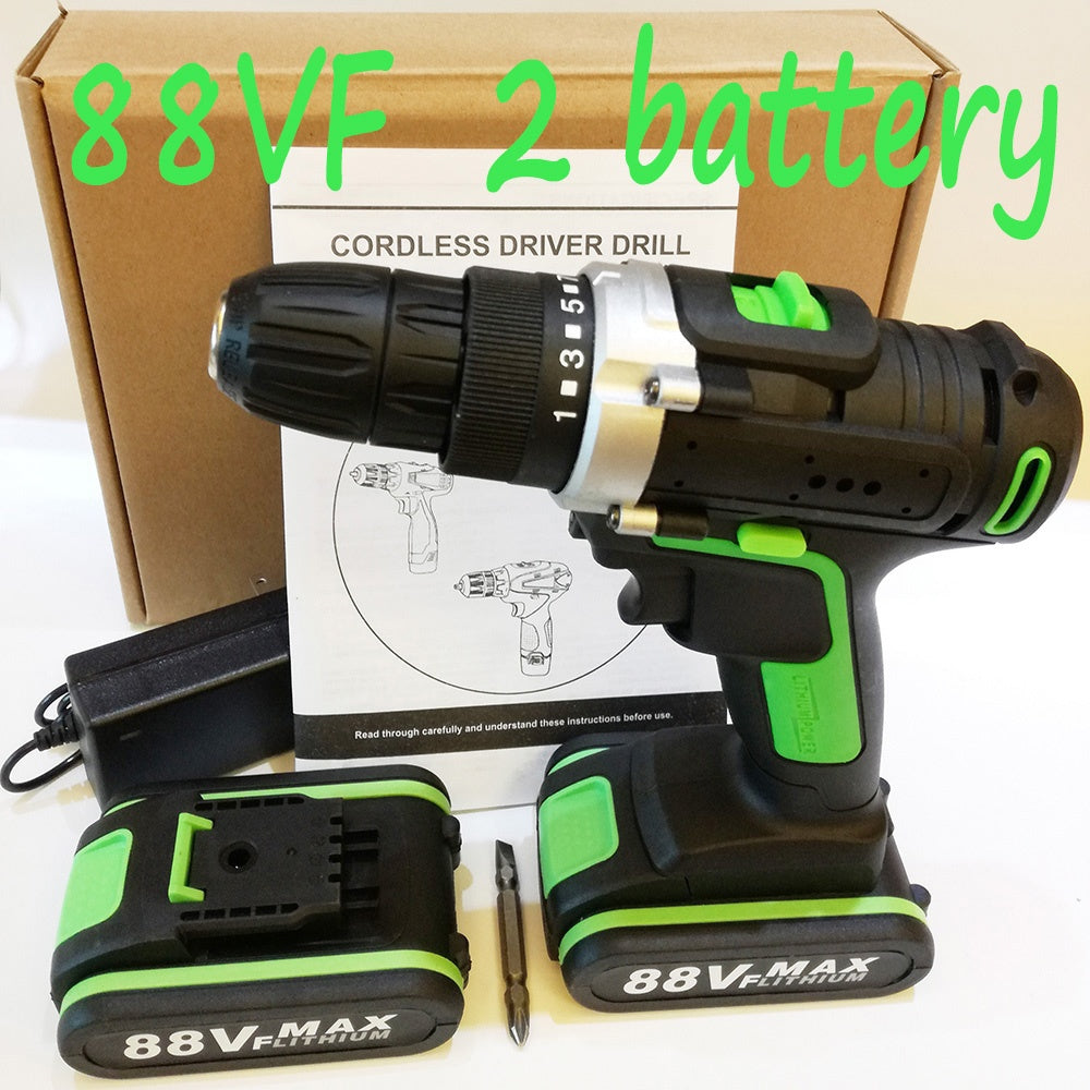 Cordless Electric Impact Drill Screwdriver 88Vf 2 Speed Driver Rechargeable With 2 Li-ion Battery