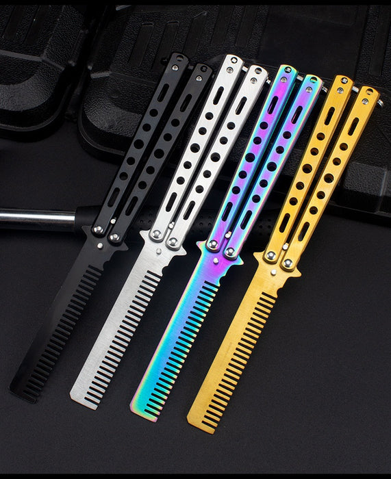 Outdoor camping practice knife without blade decompression swing comb stainless steel folding comb beginner training tool