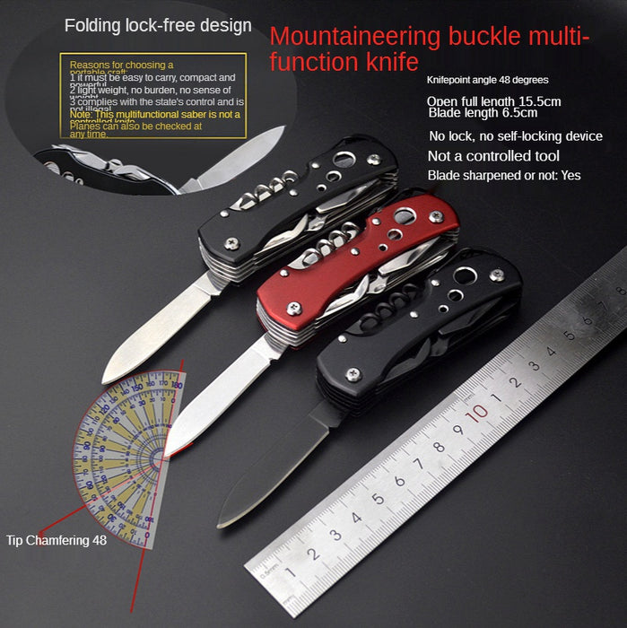 Multi-purpose titanium black multi-function knife outdoor tool 91mm red black life-saving knife 11 open stainless steel camping knife