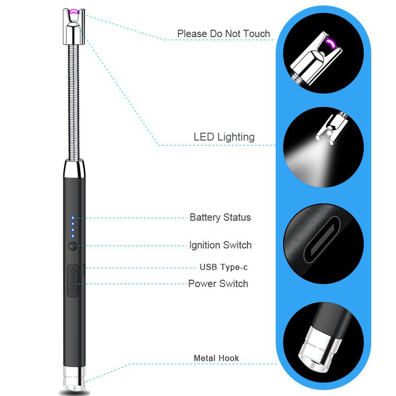 USB rechargeable metal elbow with LED lighting arc ignition gun windproof electronic igniter