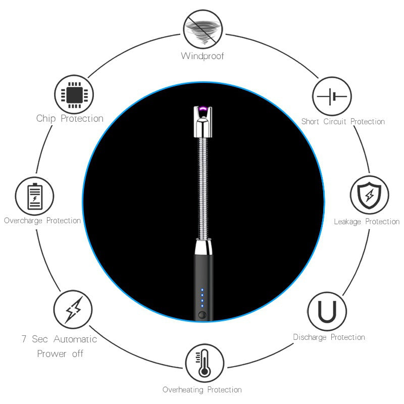 USB rechargeable metal elbow with LED lighting arc ignition gun windproof electronic igniter