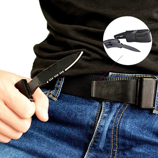 New Outdoors Selfdefense Tool Equipments Nylon Canvas Smooth Buckle Belt Tactical Belt Knife Belt Trousers Belt Survival Camping Portable EDC Gift for Man(with Knife and Without Knife Optional)