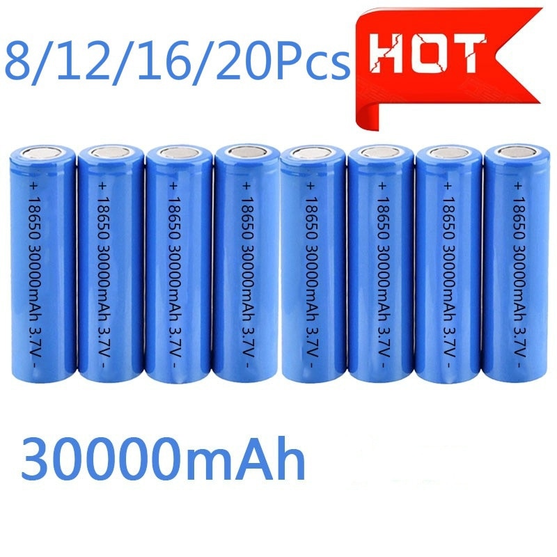 8/12/16/20pcs 18650 3.7V 30000mAh Rechargeable Battery Lithium Batteries Li-ion Bateria for LED Flashlight Torch Headlight