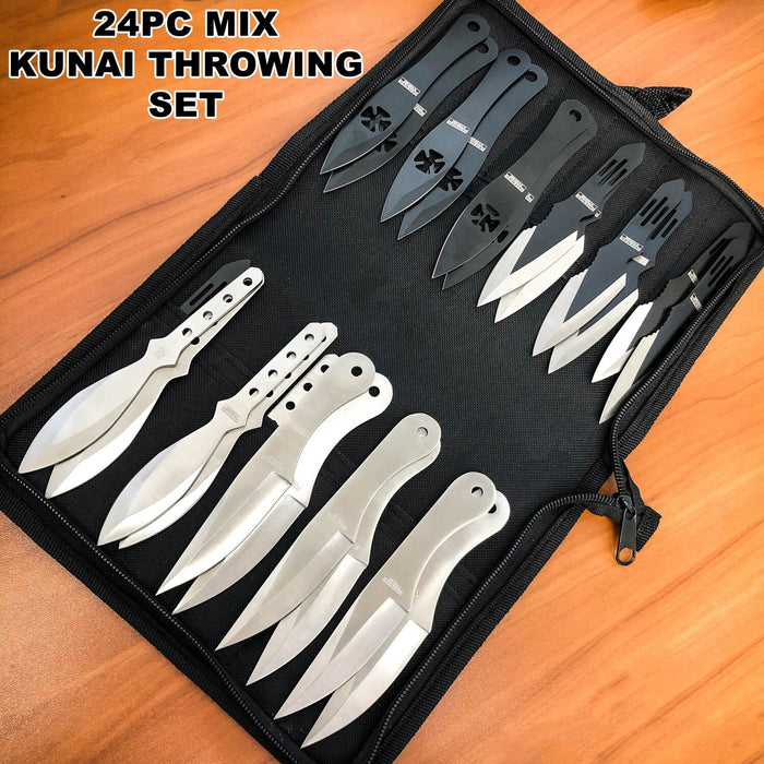 24PC FAST SHIPPING MIX Ninja Tactical Kunai Fixed Blade Throwing Knife Set w/ Sheath