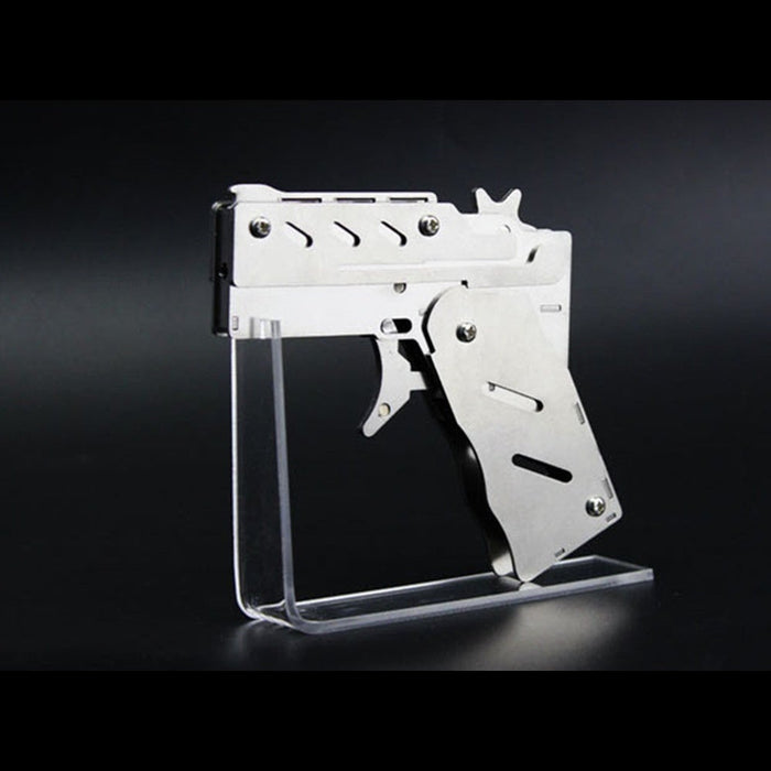 Folding Mini Rubber Band Gun All Metal Shooting Toys Gun Collection Six Shots Fire Continuously